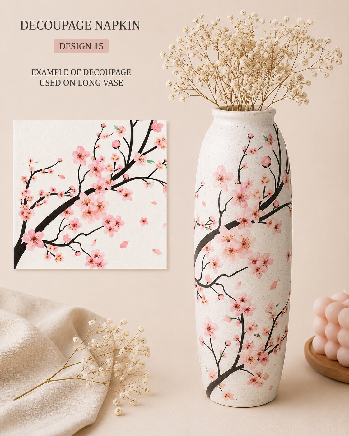 Pink Blossom Decoupage ( 2 pc)